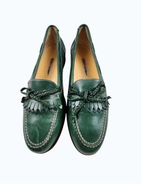 Green Manolo loafers